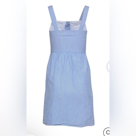 J Crew  Button Front Dress Sz 12  Seersucker Stripe White/Blue Sleeveless NWT - Picture 3 of 16